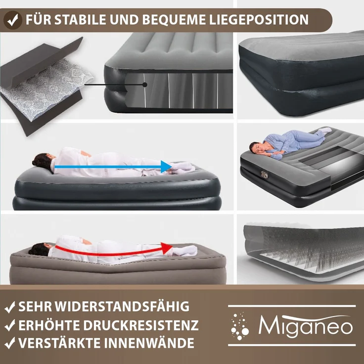 Miganeo Luftbett 203 x 152 x 46 cm Premium | mit integrierter Elektropumpe – Bild 6