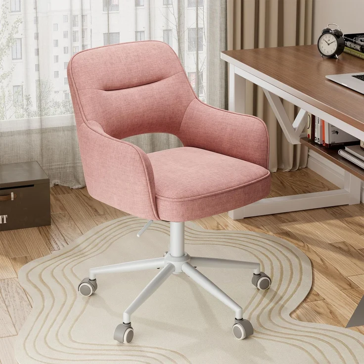 MALOL Drehstuhl Bürostuhl höhenverstellbar, Moderner Schreibtischstuhl mit Rollen, Ergonomischer Bürostuhl mit Armlehnen, 360° drehbar, Design für Büro, Homeoffice, Wohnzimmer, Rosa