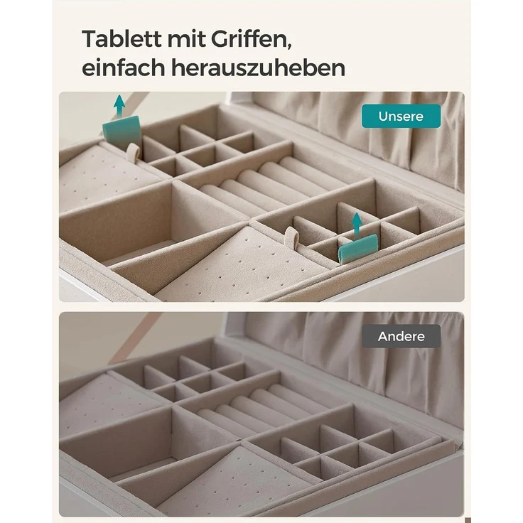 Songmics Schmuckkasten, 2 Ebenen, Schmuckkasten mit Griff, Schmuckbox – Bild 6