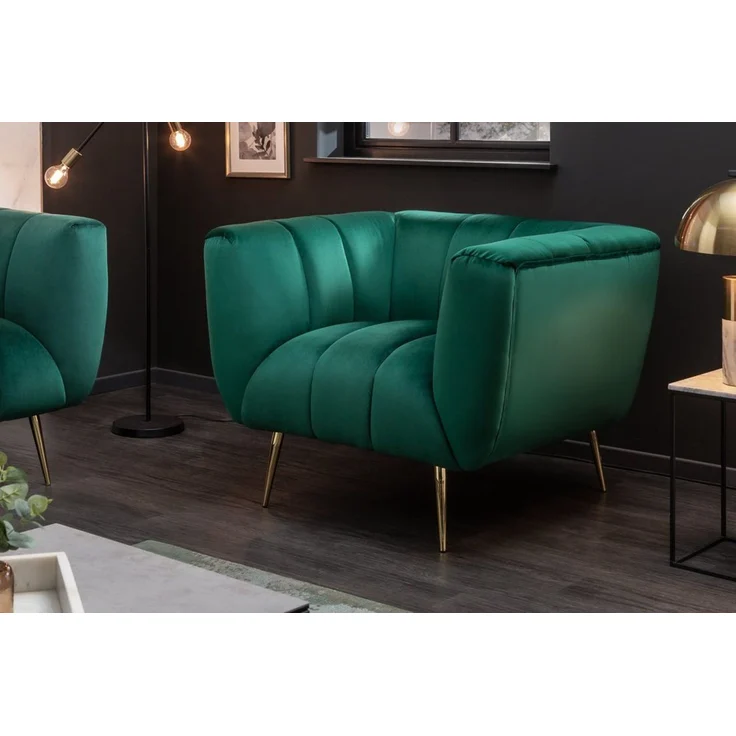 riess-ambiente Sessel NOBLESSE 105cm smaragdgrün / gold (Einzelartikel, 1-St), Wohnzimmer · Samt · Metall · mit Armlehne · Retro – Bild 1