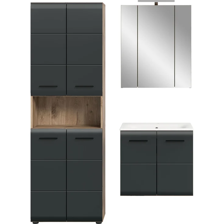 Badkombination (B/H/T: 135x185x46 cm) in schwarz matt und Nox Oak Nachbildung – Bild 2