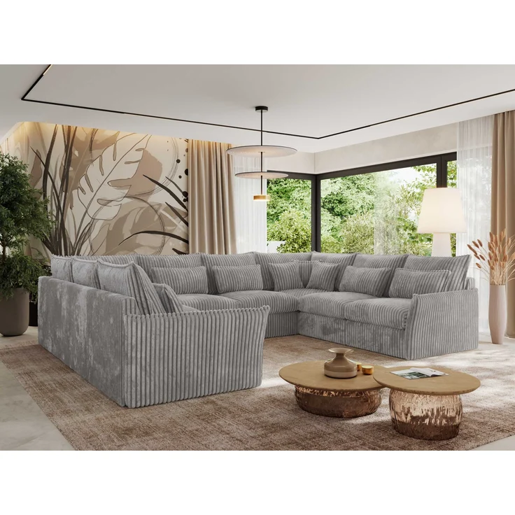 Modulares U-förmiges Wohnzimmer-Ecksofa, XXL Ecksofa mit Armlehnen, Wohnlandschaft, Universal-Ecksofa mit lockeren Kissen - VERSO U 8M - Grau Cord – Bild 3