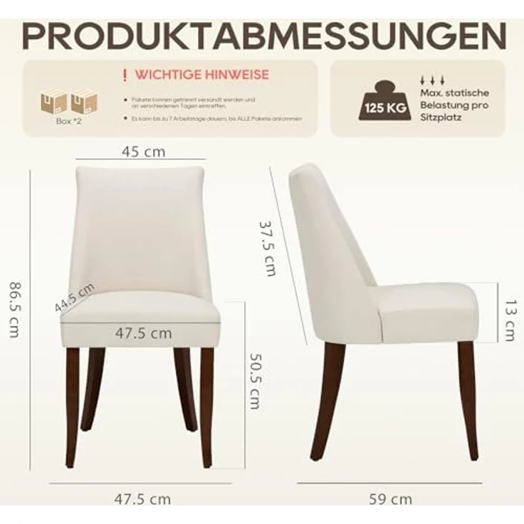 COLAMY Esszimmerstühle 4er Set, Küchenstuhl Polsterstuhl Stühle mit Rückenlehne, Moderne Stoff Dining Chairs mit Holzbeinen für Esszimmer, Küche, Restaurant mit Holzbeinen, Beige – Bild 3