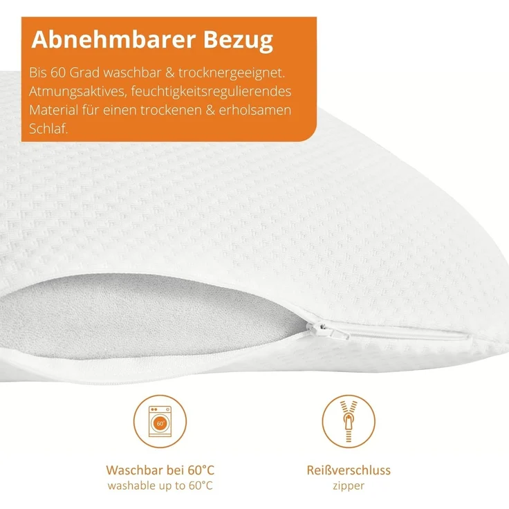 sleepling Kopfkissen orthopädisches Nackenstützkissen, Bezug: Polyester, Rückenschläfer, Seitenschläfer, viscoelastisches Kopfkissen, Memory Foam, waschbar, ÖKOTEX, 40 x 80 cm – Bild 2