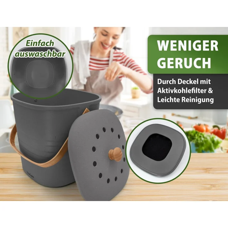 YourCasa Biomülleimer YourCasa® Biomülleimer Küche Klein 4L nachhaltig mit Akivkohlefilter, Fassungsvermögen 4 Liter, Nachhaltige Materialien – Bild 3