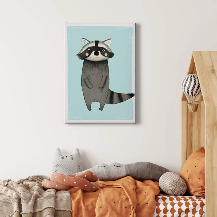 Leinwandbild Kinderzimmer Waschbär Grau Blau 50x70 DD123190 Keilrahmen Wandbild – Bild 2
