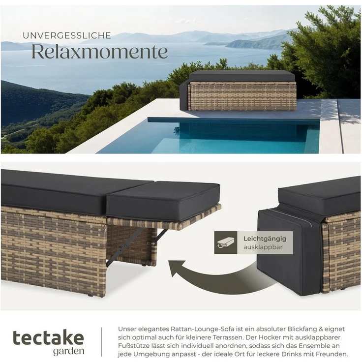 tectake Loungeset Rattan Lounge, (Set, 2-tlg), 2-Sitzer – Bild 3