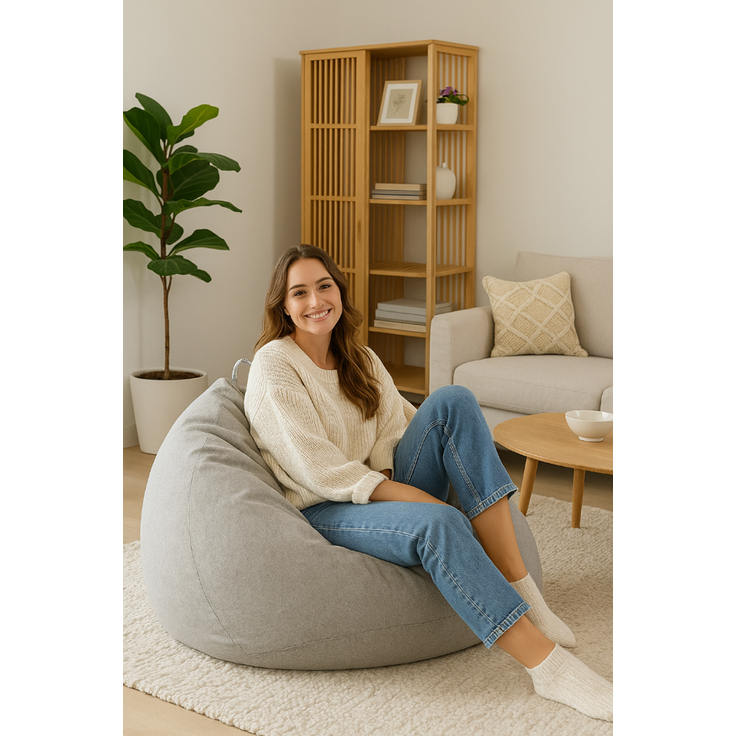 AD.CON Sitzsack mit Füllung, Hellgrau, 90 x 110 x 50 250L, Styropor-Regranulat – Bild 2