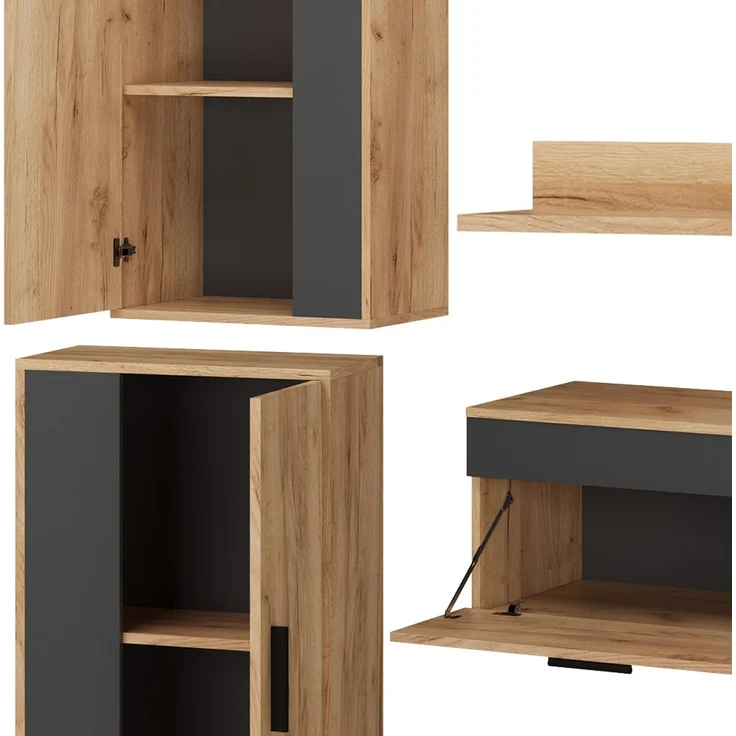 Wohnwand Berno Goldkraft Eiche/Anthrazit 4er Set Vicco – Bild 6