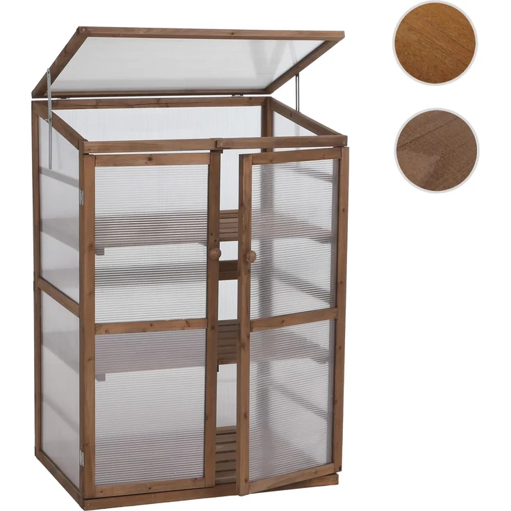 Gewächshaus HWC-Q13, Treibhaus Anzuchthaus Frühbeet Fenster verstellbar Holz FSC®-zertifiziert 110x76x57cm ~ dunkelbraun – Bild 10
