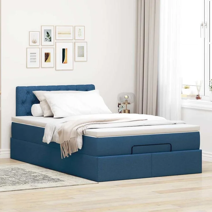 vidaXL Ottomane Bett mit Matratze & LEDs Blau 120x200 cm Stoff 3312387 – Bild 3