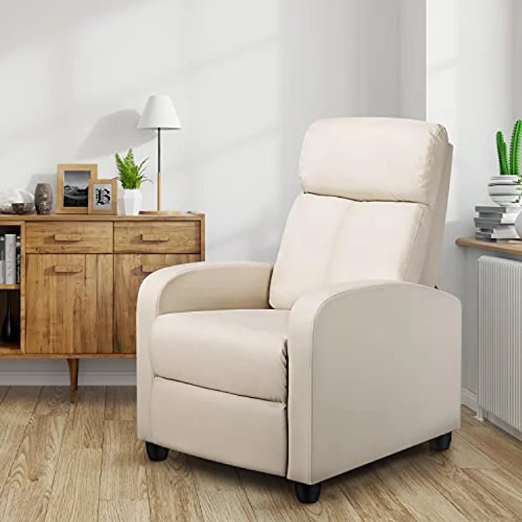 Yaheetech Relaxsessel Fernsehsessel Ruhesessel Liegesessel mit Liege-Funktion Polstersessel Kunstleder verstellbar Einzelliegesessel Wohnzimmer Schlafzimmer Heimkino Beige – Bild 5