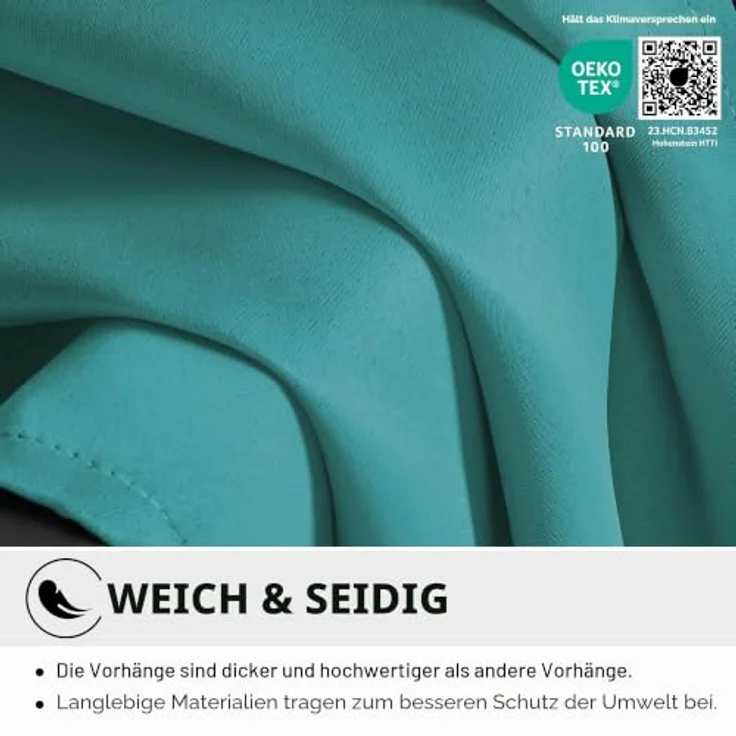 Deconovo Thermovorhänge mit Ösen Hitzeschutz Verdunklungsvorhänge Türkis | 1 Stück, H260 x B140 cm, Blickdichter Ösenvorhang, UV-Schutz, Wohnzimmer und Schlafzimmer, Sichtschutz, Blackout Curtain – Bild 6