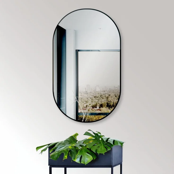 HOKO Dekospiegel Design Modern Wandspiegel oval mit Rahmen. HOCH und QUER Montage. (Badezimmerspiegel, Flurspiegel, Kosmetikspiegel, Schminkspiegel. 4mm Glass. mit Aluminium-Wandhalterung und Rahmen)