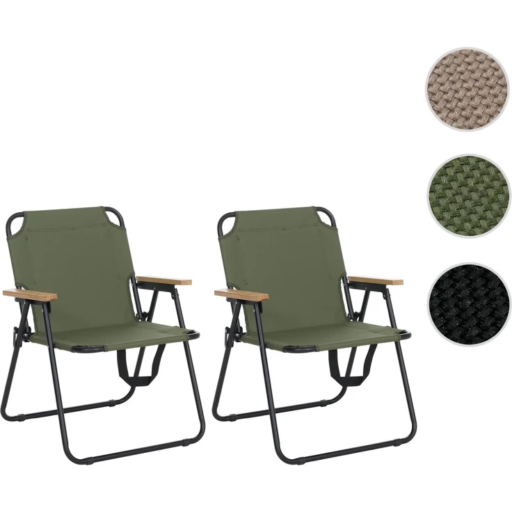 2er-Set Campingstuhl HWC-Q43, Gartenstuhl Balkonstuhl Freizeitstuhl, klappbar Bambus Metall Stoff/Textil ~ grün – Bild 10