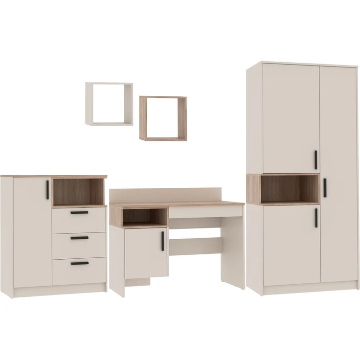 Marmex Möbel Grant 02C Schreibtisch, Schülerschreibtisch, Büroschreibtisch, laminierte Spanplatte, graubeige cashmere+cremona torro, 110x87x55 cm – Bild 3