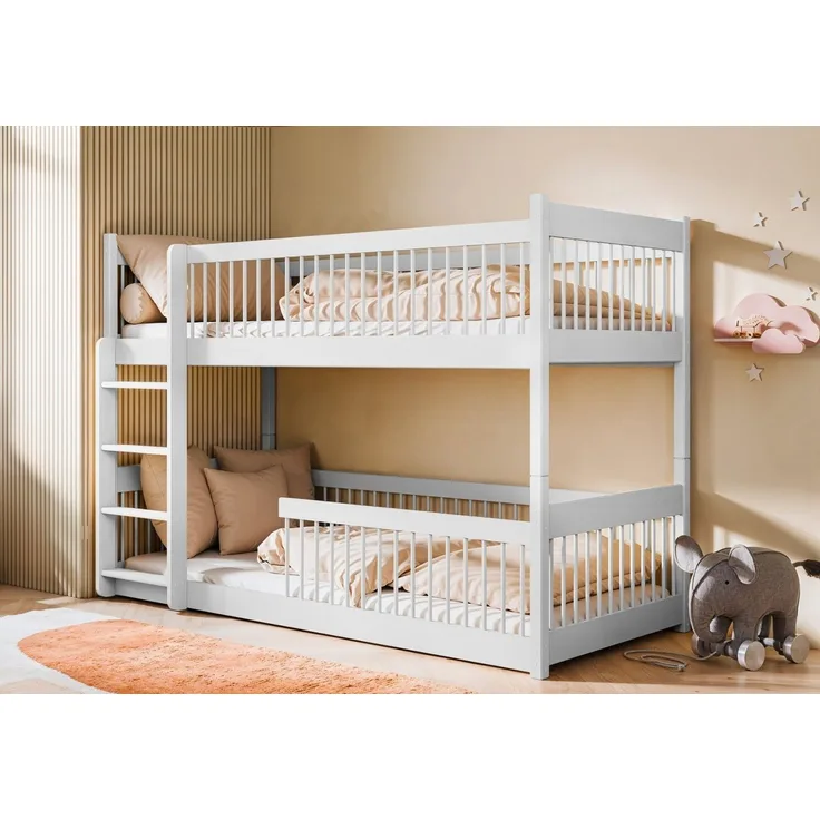 Kids Collective Kinderbett Hochbett Etagenbett 80x180, 90x190, 90x200 cm, umbaubar zu 2 Betten​ (mit abgerundeten Kanten), 80x180 cm von 3. bis 12. Lebensjahr, Weiß​