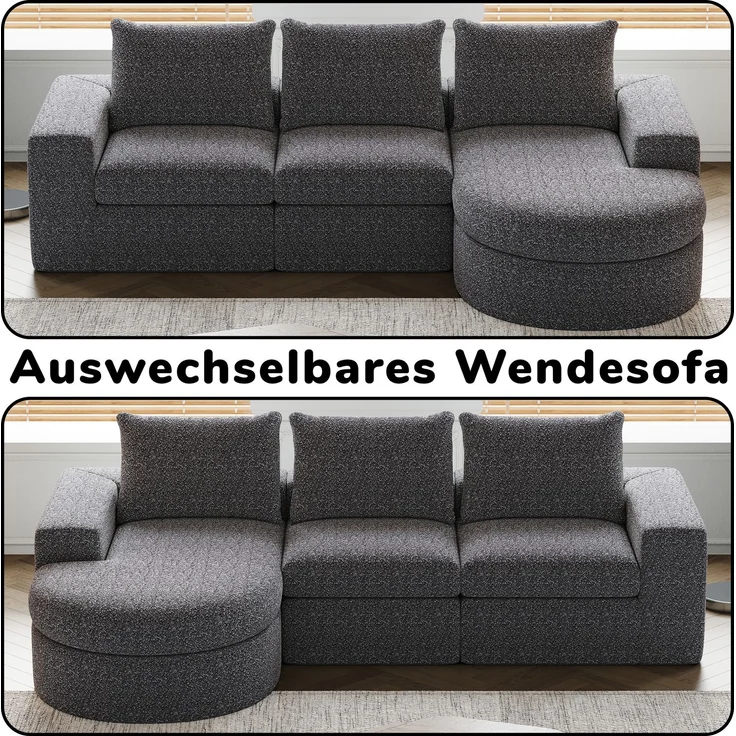 Modulares Sofa H 81 x T 251 x B 160 cm aus Chenille in Grau mit verstellbarer Chaiselongue – Bild 8