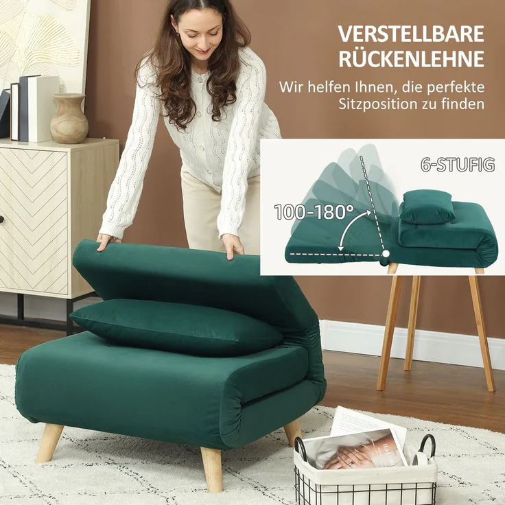 HOMCOM Relaxsessel mit Bettfunktion, verstellbare Rückenlehne, bis 150 kg Belastbar, Dunkelgrün, 72 x 78 x 79 cm – Bild 5