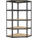 SONGMICS Eckregal 5 Ebenen, Schwerlastregal, Metall, Lagerregal für Garage, Abstellraum, Kellerregal, bis 875 kg belastbar, tintenschwarz-naturbeige GLR080B01