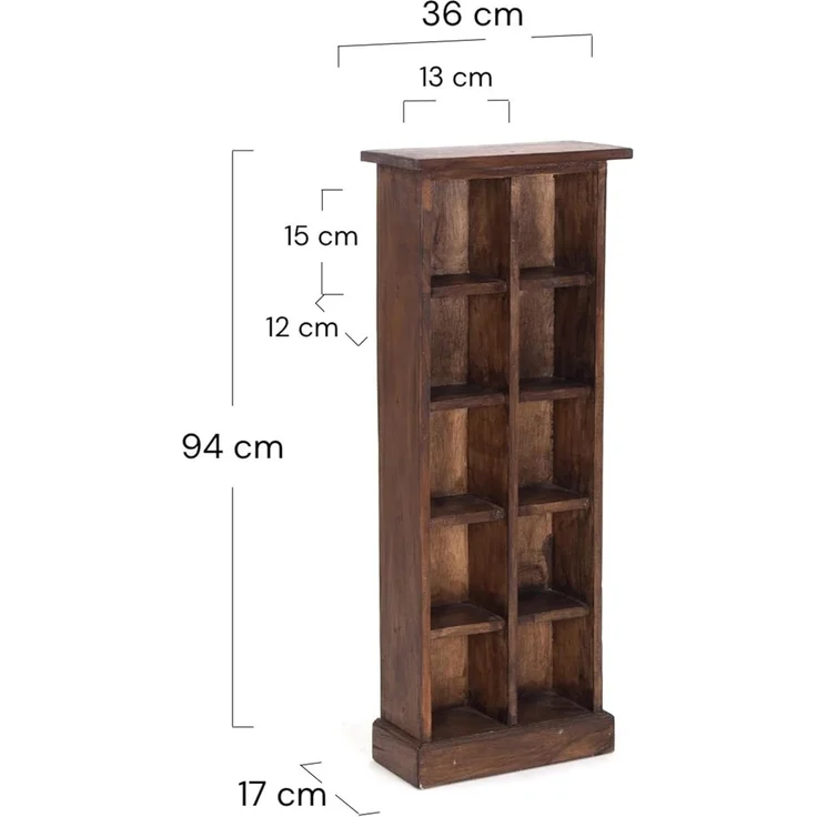 DESIGN DELIGHTS Regal RUSTIKALES CD & BÜCHERREGAL NATURE, 94x36cm(HxB) Holzregal 10 Fächer – Bild 2