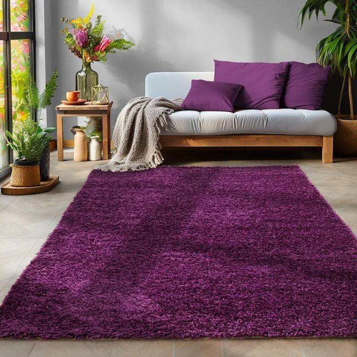 SIMPEX24 Teppich Unicolor - Einfarbig, Rund, Höhe: 30 mm, Einfarbig Shaggy Teppich Wohnzimmer Langflor Versch. Farben und Größen – Bild 4