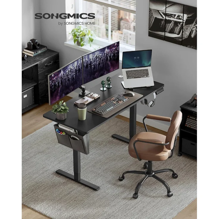Songmics höhenverstellbarer Schreibtisch elektrisch, Holzspanplatte Tintenschwarz, 60 x 140 x (72-120) cm – Bild 3