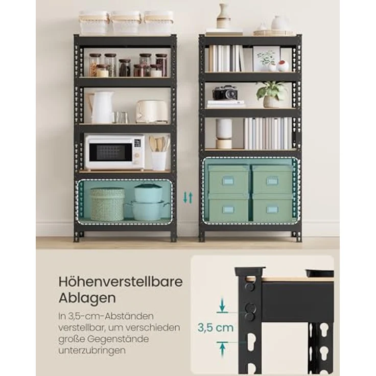 SONGMICS Schnelle Montage, Schwerlastregal 2er Set, Standregal, Lagerregal, Küchenregal, Regal, 5 Ablagen, 30 x 75 x 150 cm, bis 875 kg belastbar, für Keller, Küche, Arbeitszimmer, vintagebraun – Bild 9