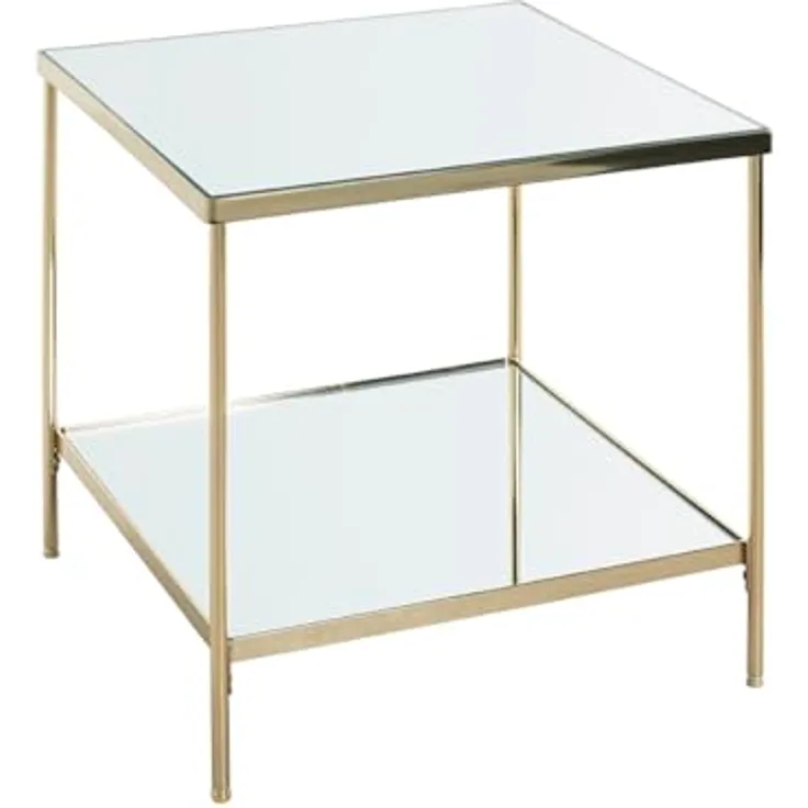 XXXL Beistelltisch Messing Quadrat, Metall/Glas, 45x46x45 cm, offenes Fach für Wohnzimmer