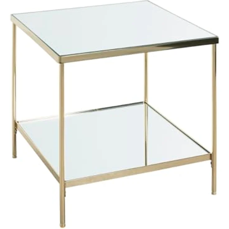 XXXL Beistelltisch Messing Quadrat, Metall/Glas, 45x46x45 cm, offenes Fach für Wohnzimmer – Bild 1