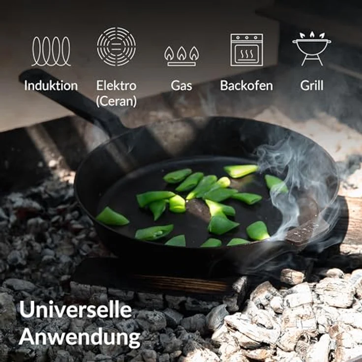 STUR Gusseisenpfanne Induktion 28 cm - Cast Iron Pan für alle Herdarten - Pfanne Gusseisen fein geschliffen - 100% Made in Germany - frei von künstlicher ANTIHAFT-BESCHICHTUNG & kratzfest – Bild 5