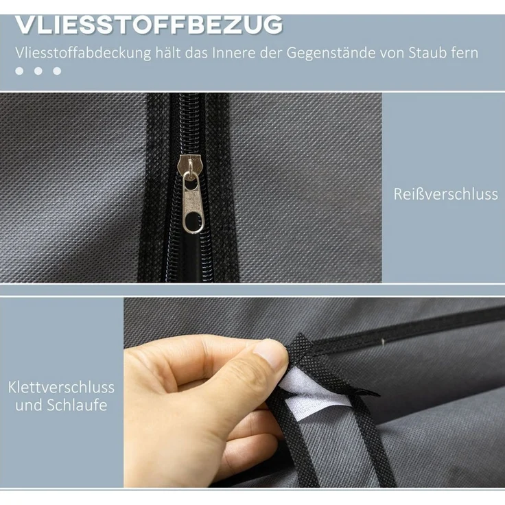 OKWISH Kleiderschrank Faltbarer Stoffschrank 125x43x162,5cm in Dunkelgrau mit 3 Schubladen (Garderobe mit Reißverschluss aus Vliesstoff, 1-St, Kleiderschrank) Platzsparender Faltschrank für Kleidung & Accessoires – Bild 4