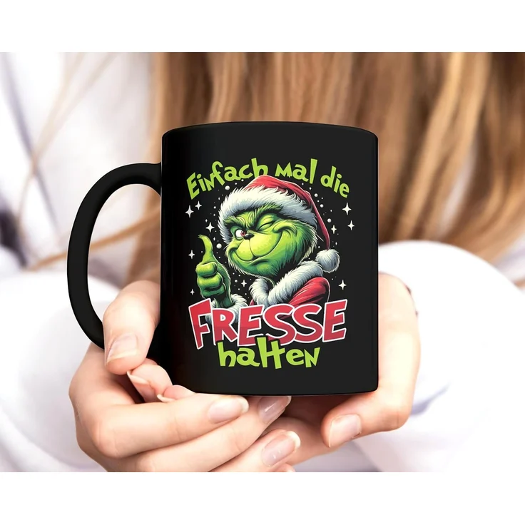 MoonWorks Tasse Tasse Weihnachten Grinch Spruch Einfach mal die Fresse halten, Keramik – Bild 4