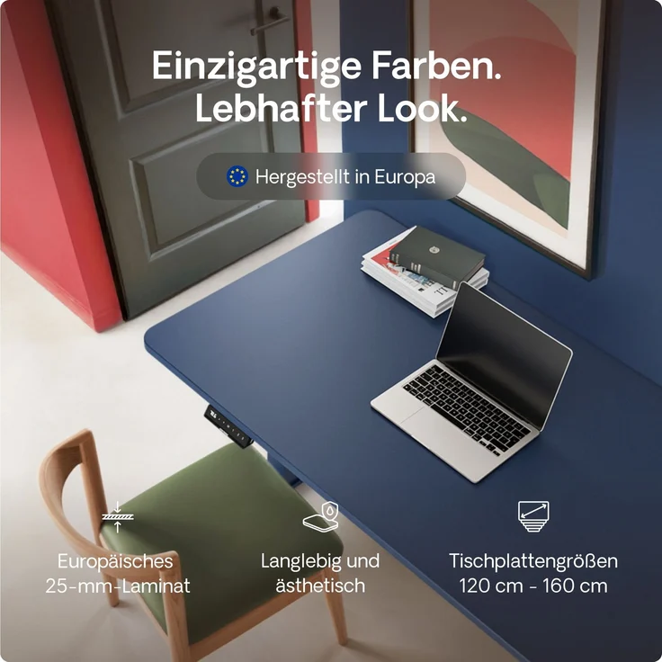 Desktronic HomeOne Elektrisch höhenverstellbarer Schreibtisch 160x80cm Blau/Weiß mit Memory-Funktion, Anti-Kollisions Technologie, USB-A und USB-C-Ladeanschlüssen – Bild 8