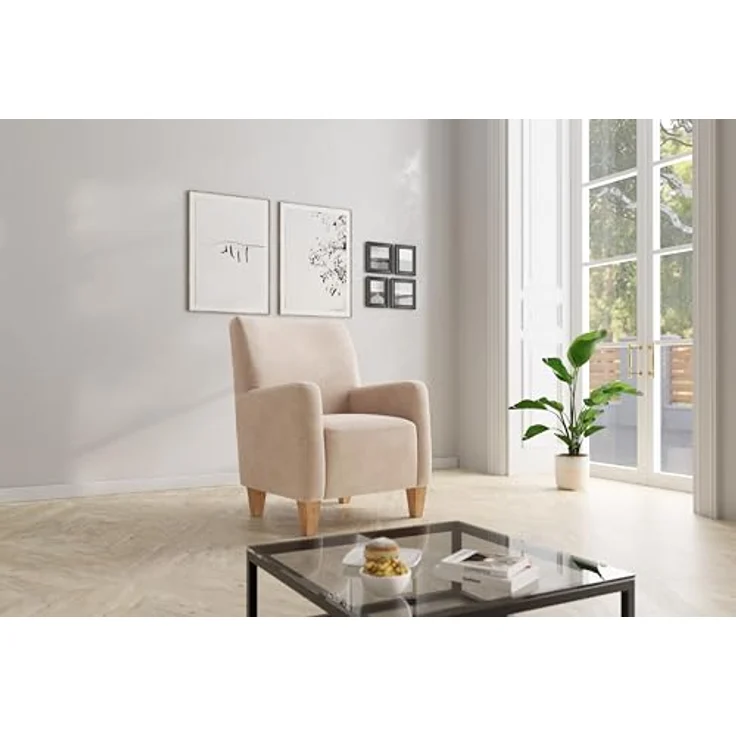 Cavadore Sessel Vida / Polstersessel im trendigen Design / 74 x 93 x 81 / Mikrofaser, Hellbraun-Beige – Bild 3