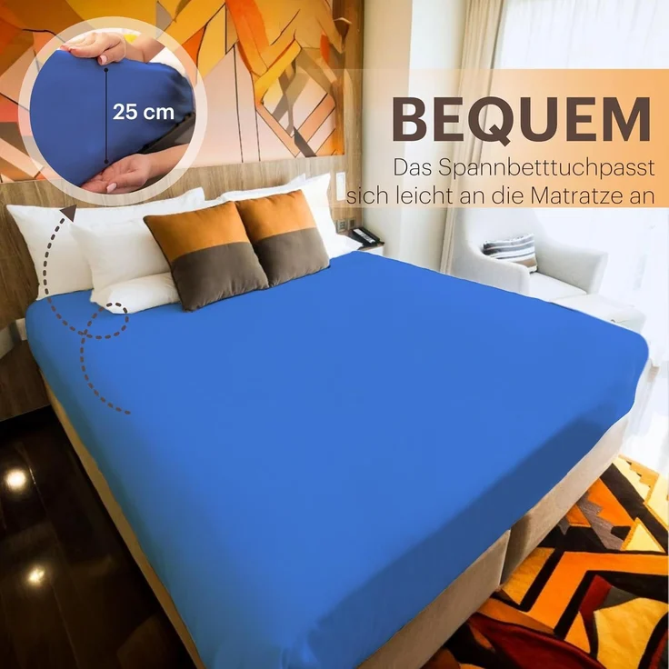 NatureMark Jersey Spannbettlaken, Spannbetttuch 100% Baumwolle in vielen Größen und Farben MARKENQUALITÄT ÖKOTEX Standard 100 | 200x220 cm +40 Steg - royal blau – Bild 6