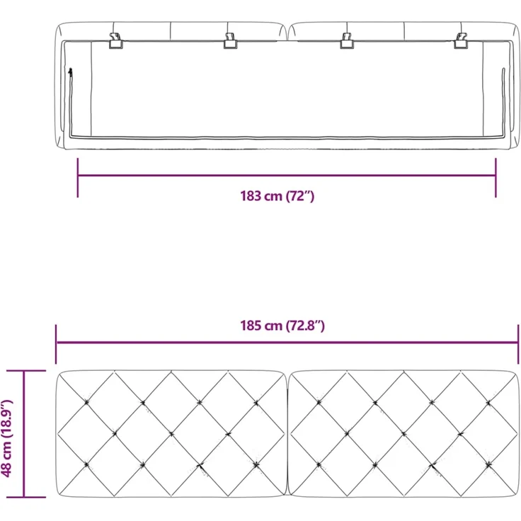vidaXL Kopfteil-Kissen Rosa 180 cm Samt 374744 – Bild 10