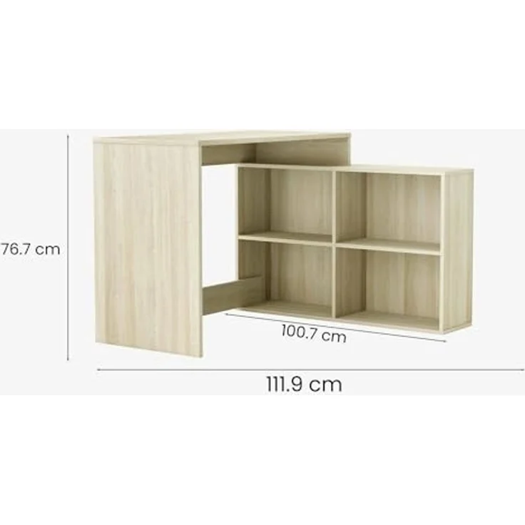 Dmora - Schreibtisch Arros, Mehrzweckschreibtisch, Bürotisch für PC, Eckschreibtisch, 112x101 h77 cm, Eiche und Weiß – Bild 2