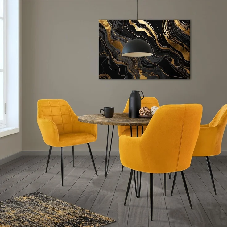 ML-DESIGN Stuhl Esszimmerstuhl ergonomisch & gepolstert Esstischstuhl mit Rückenlehnen (2 St), Wohnzimmerstuhl Gelb Samtbezug Metallbeine Küchenstuhl Polsterstuhl – Bild 2