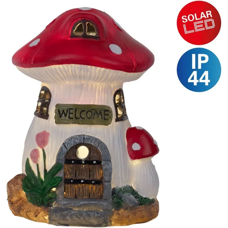 näve LED Solarleuchte Mushroom, LED fest integriert, Warmweiß, Pilzhaus bunt, LED warmweiß, inkl. Druckschalter, H: 17,3cm, L/B: 13cm