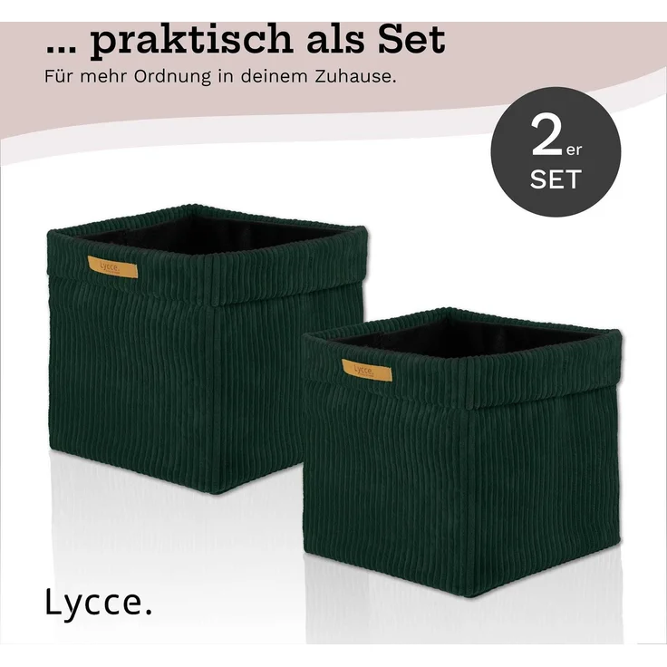 Lycce faltbare Aufbewahrungsbox, 2er Set - Cord, passend für Kallax Regal, abnehmbarer Bezug, robust, formstabil Grün 31x33x33cm – Bild 6