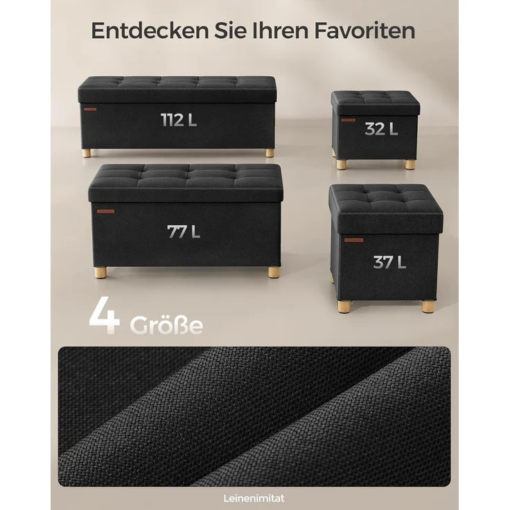 Songmics Sitzbank mit Stauraum, Schuhbank, klappbare Sitztruhe, Aufbewahrungsbox, Fußbank, 38 x 110 x 40 cm, für Wohnzimmer, Schlafzimmer, tintenschwarz LSF018B11 – Bild 7