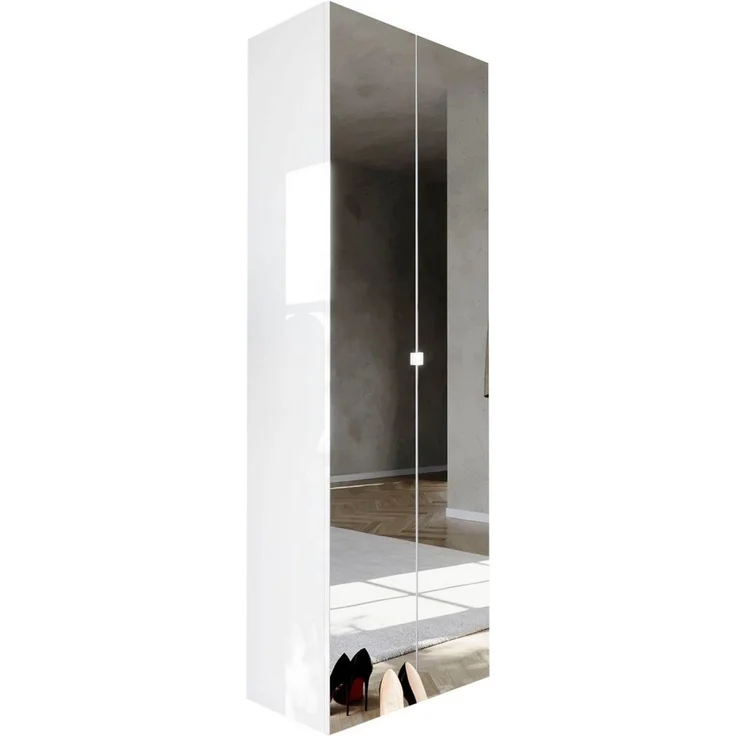 OTTO home Schuhschrank SMILE Höhe 184 cm, Weiß Hochglanz lackiert mit 2 Spiegeltüren, Schuhregal mit 7 Ebenen, Metallgriff, viel Stauraum, 4 Böden variabel – Bild 3