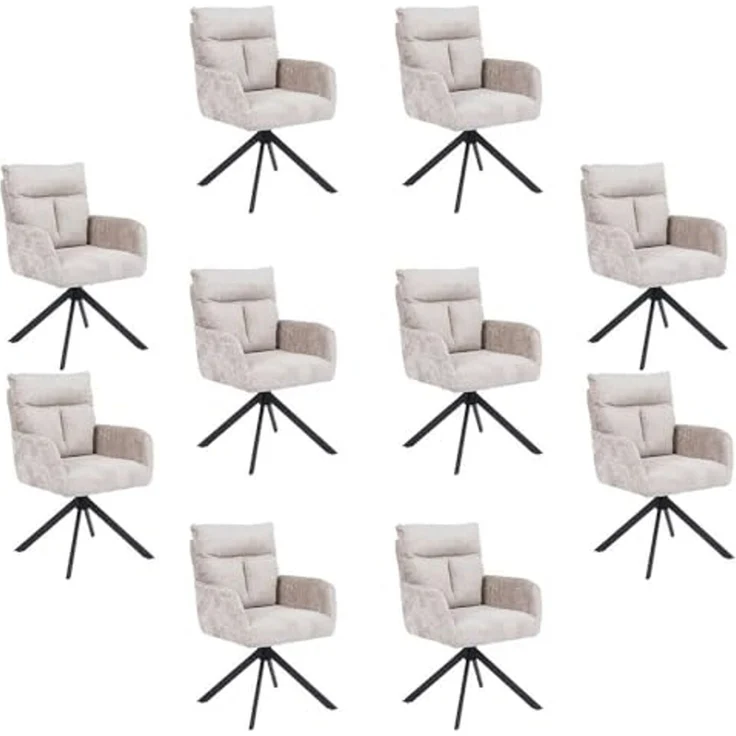HOME DELUXE Esszimmerstuhl mit Armlehne ALUNA Chenille - 10er Set Beige – Bild 1