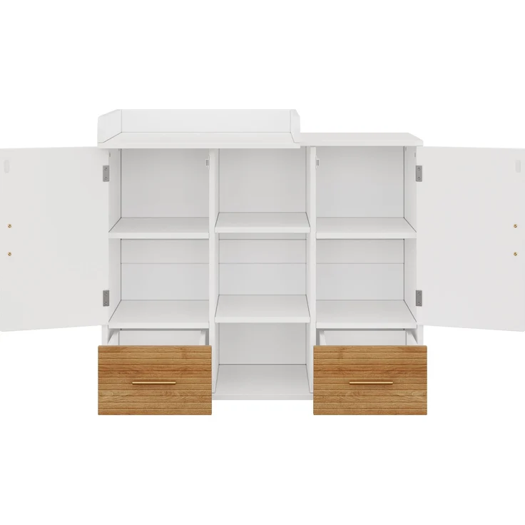 Merax Wickeltisch & Gitterbett Set, Babyzimmermöbel, Kinderzimmermöbel, Baby-Wickeltisch (114 x 53 x 92 cm), Wickelablage, abnehmbares Wickelgeländer, Babybett (70 x 140 x 87 cm), natur – Bild 3