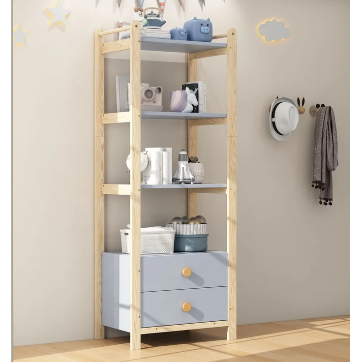 CHICFURN Kleiderschrank-Set 2-tlg. 160x180,5x44 cm mit Kleiderstange und Schubladen – Blau/Natur – Bild 7