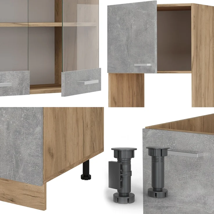 Eckküche R-Line Beton/Goldkraft Eiche 247 x 60 cm , AP Marmor Vicco – Bild 5