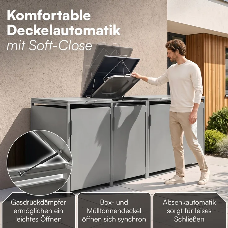 STEELSØN 'Thoria' Mülltonnenbox 4er je 240 Liter, grau, Mülltonnenverkleidung aus Stahl, wetterfest, 116x80x268 cm, Müllbox für 4 Tonnen – Bild 3