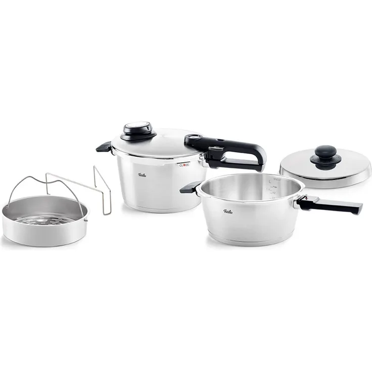 Fissler Schnellkochtopf Vitavit® Premium, Edelstahl 18/10 (Set, 2-tlg, Schnellkochtopf 3,5 l + 4,5 l + Zusatzdeckel), Premium Qualität – Made in Germany