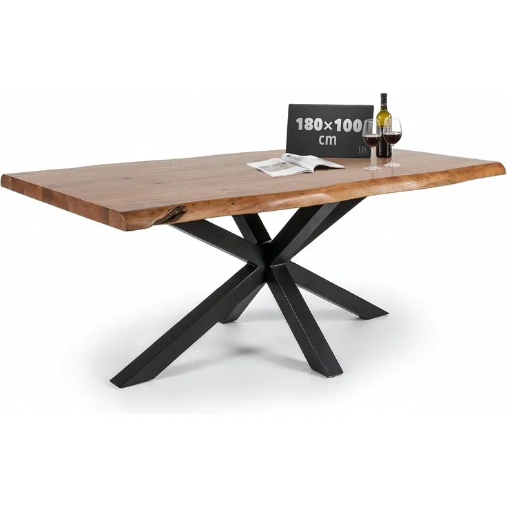 riess-ambiente Baumkantentisch MAMMUT NATURE 180cm honigfarben / schwarz (Einzelartikel, 1-St), Massivholz · Baumkante · Metall · 6cm Platte · Akazie · Industrial